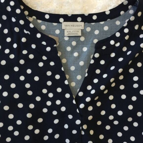 Van Heusen Navy Blue White Polka Dot Sleeveless Blouse Top Shirt NEW XXL - Picture 7 of 7